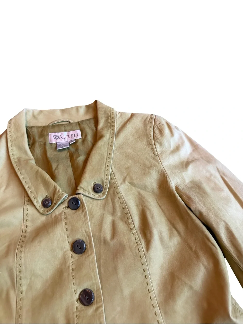 Worth 100% Leather Jacket Bold Green Button-Down Retro Vintage Classic Size 12